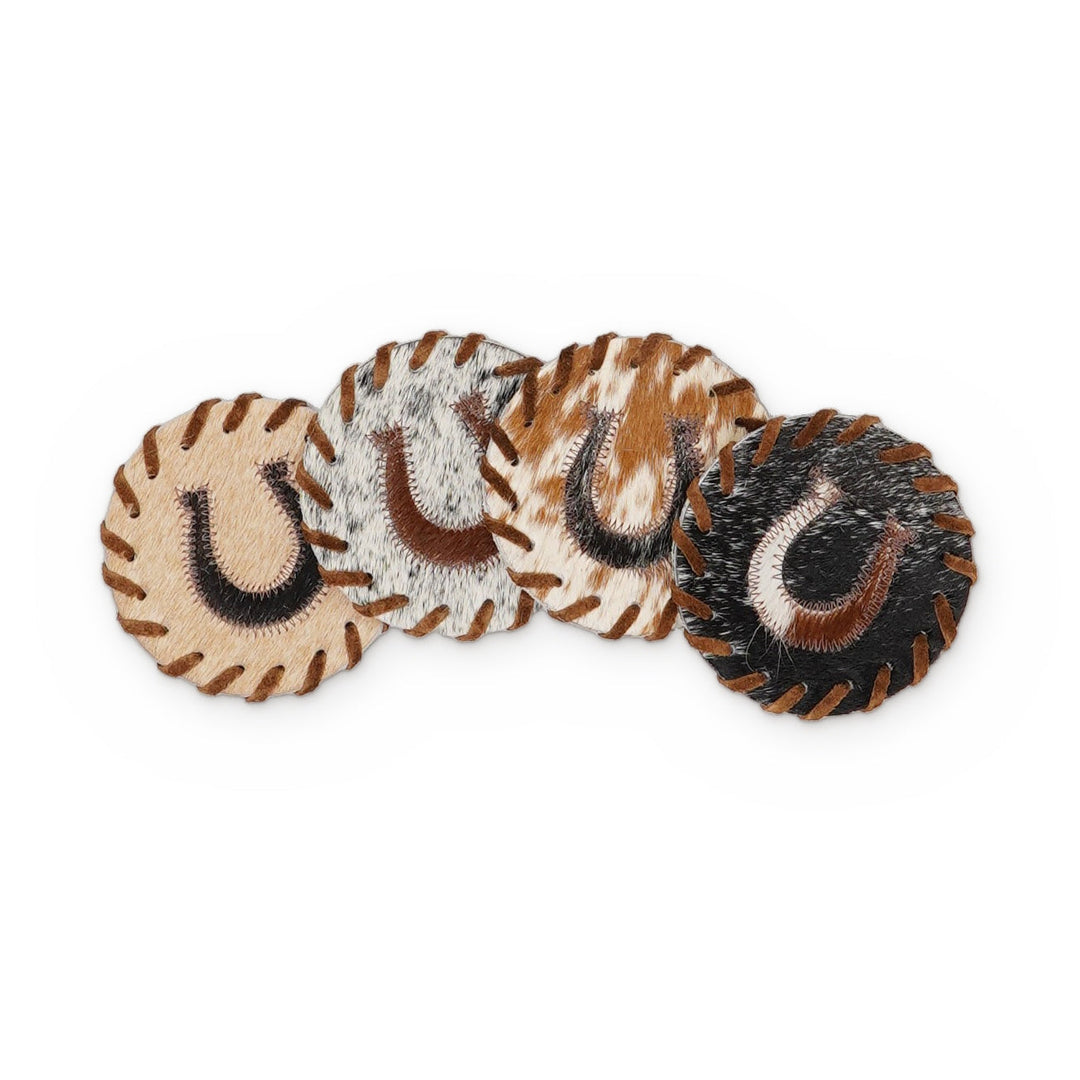Cowhide Coaster Set – Horseshoe, 4 pieces
