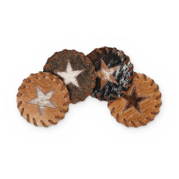Cowhide Coaster Set – Star, 4 pieces