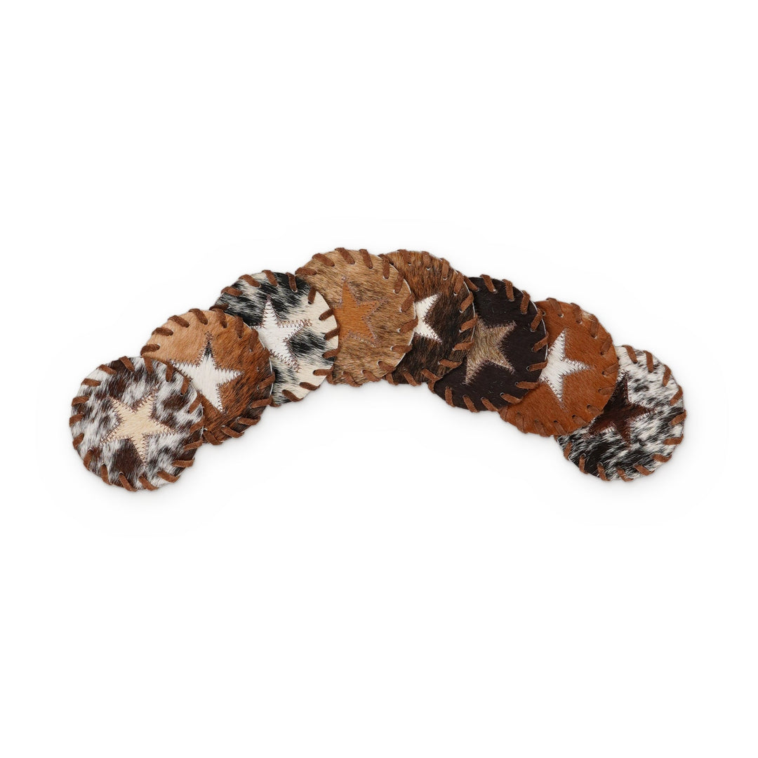 Cowhide Coaster Set – Star, 8 pieces